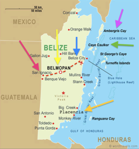 Arrows = places that I've visited so far on THIS trip to Belize